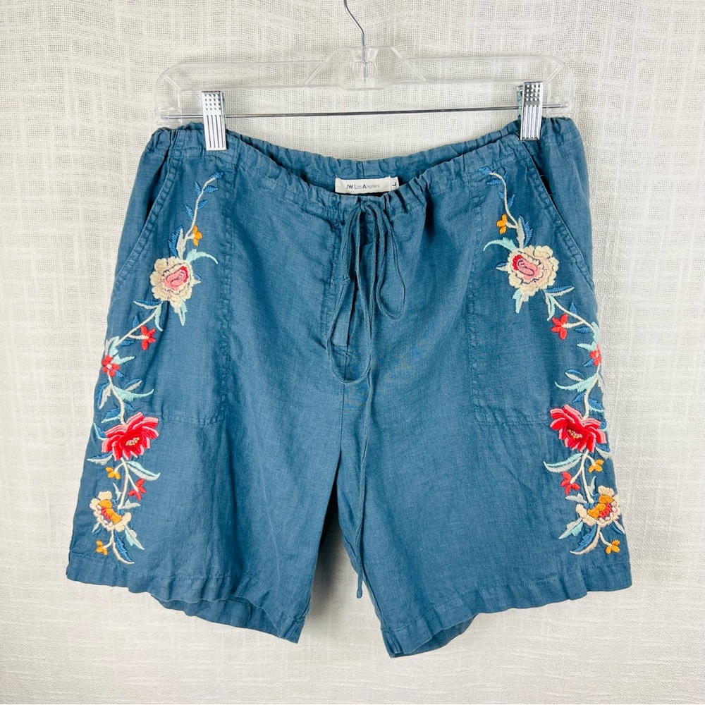 Johnny Was Janelle Embroidered Linen Drawstring Bermuda Shorts